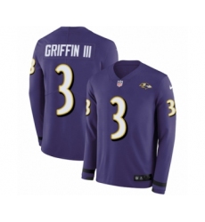 Youth Nike Baltimore Ravens #3 Robert Griffin III Limited Purple Therma Long Sleeve NFL Jersey