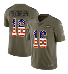 Men's Nike New York Jets #16 Terrelle Pryor Sr. Limited Olive USA Flag 2017 Salute to Service NFL Jersey
