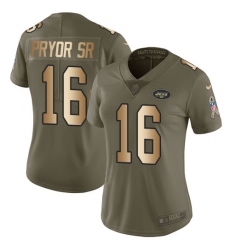 Women Nike New York Jets #16 Terrelle Pryor Sr. Limited Olive Gold 2017 Salute to Service NFL Jersey