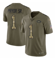 Youth Nike New York Jets #1 Terrelle Pryor Sr. Limited Olive/Camo 2017 Salute to Service NFL Jersey