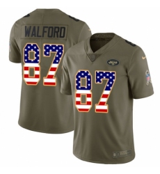 Men's Nike New York Jets #87 Clive Walford Limited Olive USA Flag 2017 Salute to Service NFL Jersey