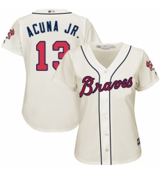 Women's Majestic Atlanta Braves #13 Ronald Acuna Jr. Replica Cream Alternate 2 Cool Base MLB Jersey