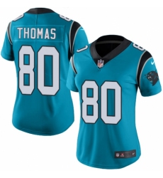 Women's Nike Carolina Panthers #80 Ian Thomas Limited Blue Rush Vapor Untouchable NFL Jersey