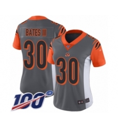 Women's Cincinnati Bengals #30 Jessie Bates III Limited Silver Inverted Legend 100th Season Football Jersey
