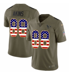 Men's Nike Houston Texans #88 Jordan Akins Limited Olive USA Flag 2017 Salute to Service NFL Jersey