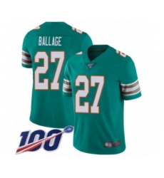 Men's Miami Dolphins #27 Kalen Ballage Aqua Green Alternate Vapor Untouchable Limited Player 100th Season Football Jersey