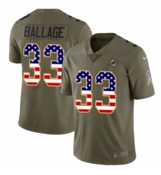 Men's Nike Miami Dolphins #33 Kalen Ballage Limited Olive/USA Flag 2017 Salute to Service NFL Jersey