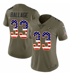 Women's Nike Miami Dolphins #33 Kalen Ballage Limited Olive/USA Flag 2017 Salute to Service NFL Jersey