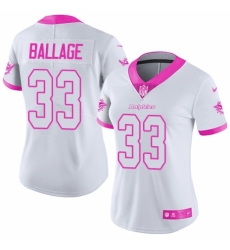 Women's Nike Miami Dolphins #33 Kalen Ballage Limited White/Pink Rush Fashion NFL Jersey