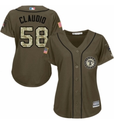 Women's Majestic Texas Rangers #58 Alex Claudio Authentic Green Salute to Service MLB Jersey