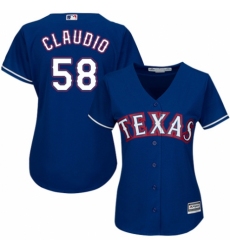 Women's Majestic Texas Rangers #58 Alex Claudio Authentic Royal Blue Alternate 2 Cool Base MLB Jersey
