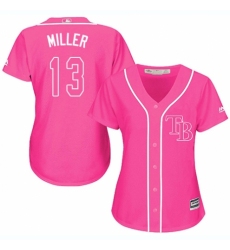 Women's Majestic Tampa Bay Rays #13 Brad Miller Replica Pink Fashion Cool Base MLB Jersey