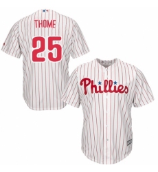 Men's Majestic Philadelphia Phillies #25 Jim Thome Replica White/Red Strip Home Cool Base MLB Jersey