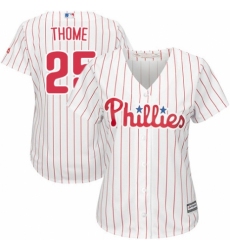 Women's Majestic Philadelphia Phillies #25 Jim Thome Authentic White/Red Strip Home Cool Base MLB Jersey