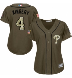 Women's Majestic Philadelphia Phillies #4 Scott Kingery Authentic Green Salute to Service MLB Jersey