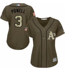 Women's Majestic Oakland Athletics #3 Boog Powell Authentic Green Salute to Service MLB Jersey
