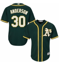 Youth Majestic Oakland Athletics #30 Brett Anderson Authentic Green Alternate 1 Cool Base MLB Jersey