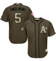 Men's Majestic Oakland Athletics #5 Jake Smolinski Authentic Green Salute to Service MLB Jersey