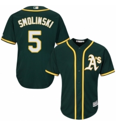 Youth Majestic Oakland Athletics #5 Jake Smolinski Authentic Green Alternate 1 Cool Base MLB Jersey