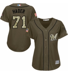 Women's Majestic Milwaukee Brewers #71 Josh Hader Authentic Green Salute to Service MLB Jersey