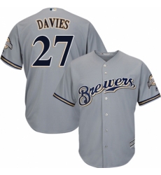 Men's Majestic Milwaukee Brewers #27 Zach Davies Replica Grey Road Cool Base MLB Jersey