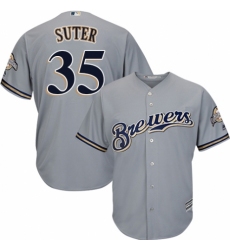 Men's Majestic Milwaukee Brewers #35 Brent Suter Replica Grey Road Cool Base MLB Jersey