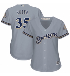 Women's Majestic Milwaukee Brewers #35 Brent Suter Authentic Grey Road Cool Base MLB Jersey