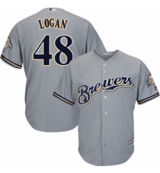 Men's Majestic Milwaukee Brewers #48 Boone Logan Replica Grey Road Cool Base MLB Jersey