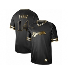 Men's Milwaukee Brewers #14 Hernan Perez Authentic Black Gold Fashion Baseball Jersey