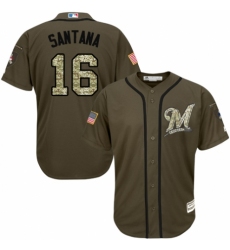Men's Majestic Milwaukee Brewers #16 Domingo Santana Authentic Green Salute to Service MLB Jersey