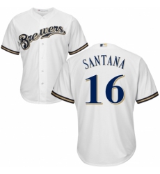 Men's Majestic Milwaukee Brewers #16 Domingo Santana Replica Navy Blue Alternate Cool Base MLB Jersey