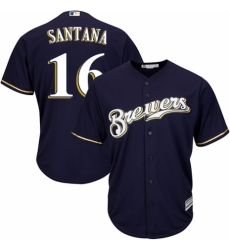 Men's Majestic Milwaukee Brewers #16 Domingo Santana Replica White Alternate Cool Base MLB Jersey