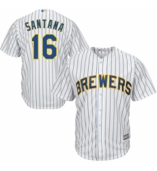 Men's Majestic Milwaukee Brewers #16 Domingo Santana Replica White Home Cool Base MLB Jersey