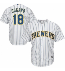 Youth Majestic Milwaukee Brewers #18 Eric Sogard Replica White Home Cool Base MLB Jersey