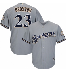 Men's Majestic Milwaukee Brewers #23 Keon Broxton Replica Grey Road Cool Base MLB Jersey