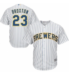 Men's Majestic Milwaukee Brewers #23 Keon Broxton Replica White Home Cool Base MLB Jersey