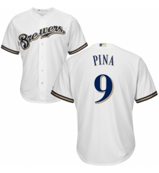 Men's Majestic Milwaukee Brewers #9 Manny Pina Replica Navy Blue Alternate Cool Base MLB Jersey