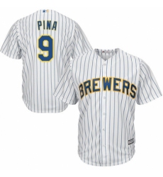 Youth Majestic Milwaukee Brewers #9 Manny Pina Replica White Home Cool Base MLB Jersey