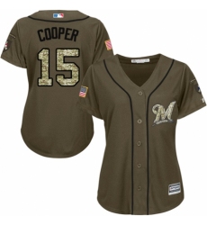 Women's Majestic Milwaukee Brewers #15 Cecil Cooper Authentic Green Salute to Service MLB Jersey