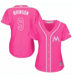 Women's Majestic Miami Marlins #9 Lewis Brinson Authentic Pink Fashion Cool Base MLB Jersey