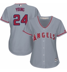Women's Majestic Los Angeles Angels of Anaheim #24 Chris Young Authentic Grey Road Cool Base MLB Jersey