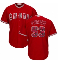 Men's Majestic Los Angeles Angels of Anaheim #53 Blake Parker Authentic Red Team Logo Fashion Cool Base MLB Jersey