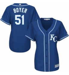 Women's Majestic Kansas City Royals #51 Blaine Boyer Authentic Blue Alternate 2 Cool Base MLB Jersey