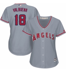 Women's Majestic Los Angeles Angels of Anaheim #18 Luis Valbuena Authentic Grey Road Cool Base MLB Jersey