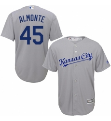 Men's Majestic Kansas City Royals #45 Abraham Almonte Replica Grey Road Cool Base MLB Jersey