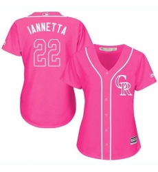 Women's Majestic Colorado Rockies #22 Chris Iannetta Authentic Pink Fashion Cool Base MLB Jersey