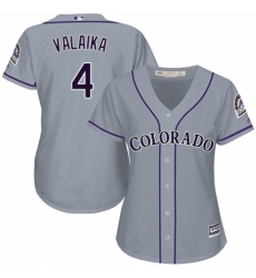 Women's Majestic Colorado Rockies #4 Pat Valaika Authentic Grey Road Cool Base MLB Jersey