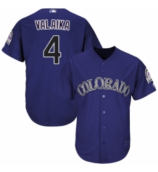 Youth Majestic Colorado Rockies #4 Pat Valaika Authentic Purple Alternate 1 Cool Base MLB Jersey