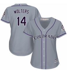 Women's Majestic Colorado Rockies #14 Tony Wolters Replica Grey Road Cool Base MLB Jersey