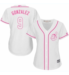 Women's Majestic Cleveland Indians #9 Erik Gonzalez Authentic White Fashion Cool Base MLB Jersey